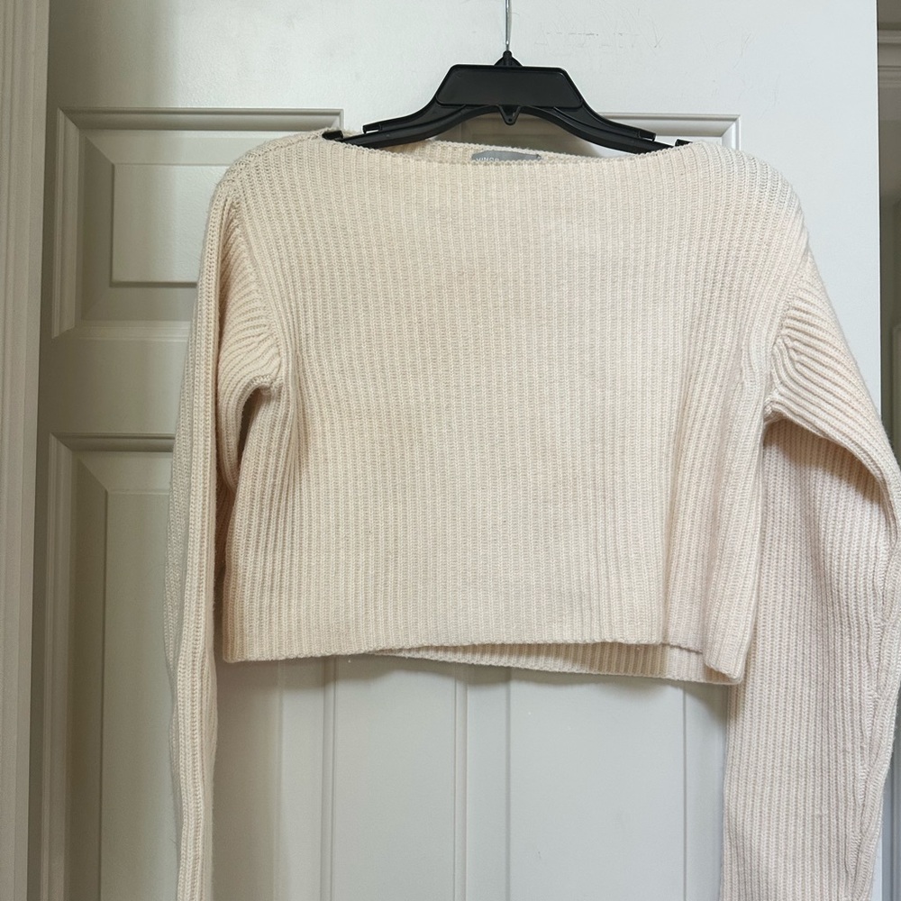 Vince Women's Cropped Cream Ribbed Wool Sweater